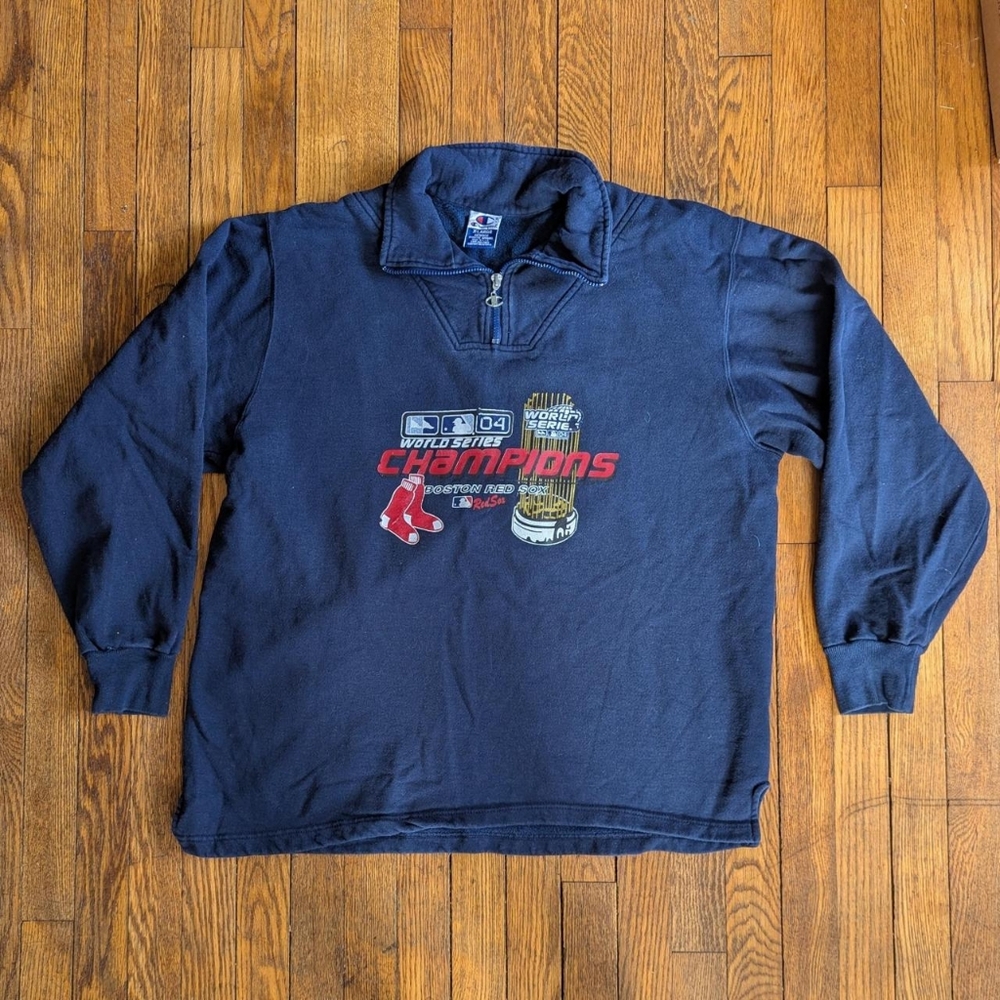 Vintage 00's Champion Red Sox 2004 World Series Champions Henley Zip Sweatshirt